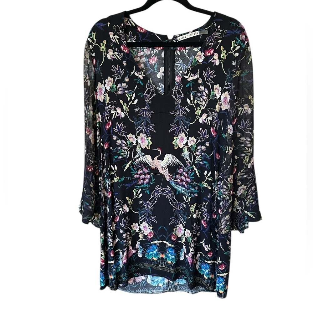 Alice + Olivia Floral Black Sheer mini dress size L